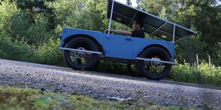 Man builds solar-powered car from e-bikes that can hit 30 mph