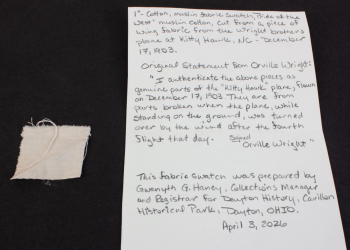 America’s Time Capsule includes fabric from the Wright Brother’s plane, whale bone, poker chips, and more