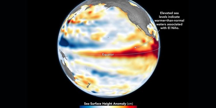 NASA satellite captures wave of warm water hundreds of miles long that signals a devastatingly strong El Niño