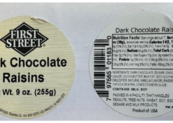 Chocolate raisins recalled because of undeclared peanuts