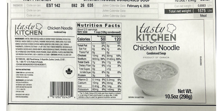 Chicken noodle soup recalled because of lack of import reinspection