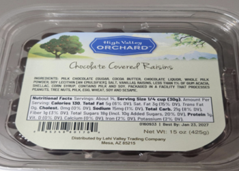 Chocolate covered raisins recalled because they contain peanuts