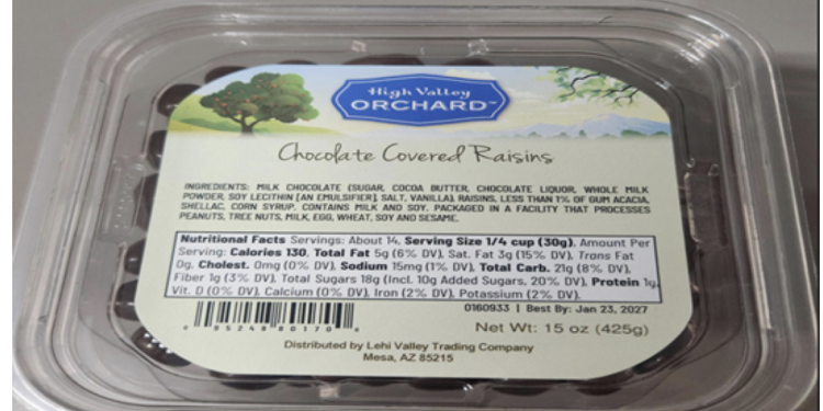 Chocolate covered raisins recalled because they contain peanuts