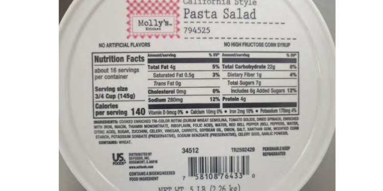 Reser’s recalls Molly’s Kitchen pasta salad