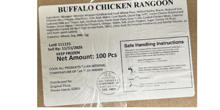 Boston company recalls more than 12 tons of buffalo chicken products because of lack of inspection