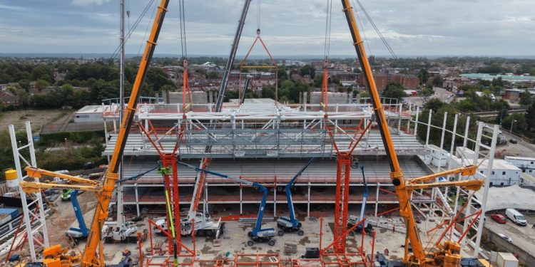 Wrexham AFC stadium truss installed