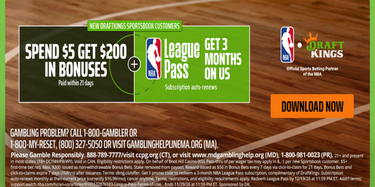 Use DraftKings promo code to get $200 in bonus bets, free NBA League Pass for NFL betting, Chiefs-Chargers